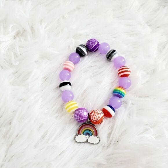 Handmade Children's Stretch Rainbow Pride Beaded Bracelet - Picture 9 of 14